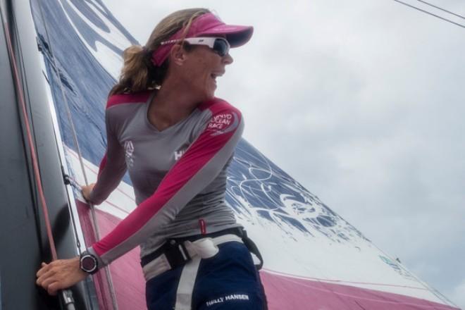 Team SCA - Carolijn Brouwer can see wind,marking the end of the doldrums - Volvo Ocean Race 2014-15 © Anna-Lena Elled/Team SCA